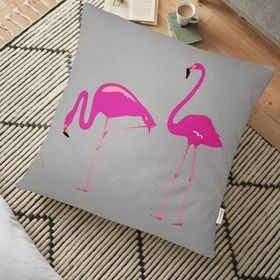 RealHomes Gri Zemin Flamingo Desenli Dijital 70x70 cm Yer Minderi