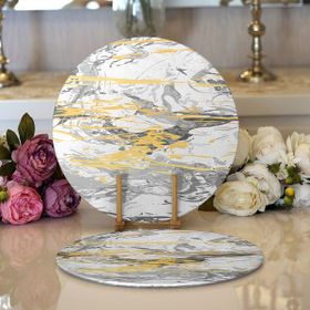 RealHomes Gri Zemin Üzerinde Gold Detaylı Soft Çizim Desenli Modern 2'li Yuvarlak Servis Altlığı Supla