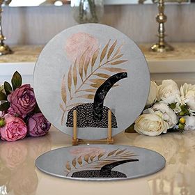RealHomes Gri Zeminde Gold Yaprak Motifli Modern 2 1 Yuvarlak Servis Altlığı Supla