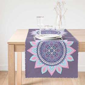 Realhomes Gri Zeminde Mandala Baskılı Modern Süet Runner