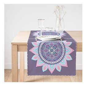 Realhomes Gri Zeminde Mandala Baskılı Modern Süet Runner