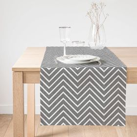Realhomes Gri Zigzag Temalı Dijital Baskılı Modern Dekoratif Süet Runner