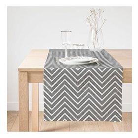 Realhomes Gri Zigzag Temalı Dijital Baskılı Modern Dekoratif Süet Runner