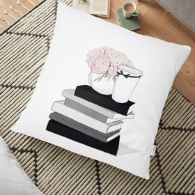 RealHomes Gül Kitap ve Kahve Tasarımlı Dijital Baskılı 70x70 cm Yer Minderi