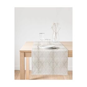 Realhomes Gümüş Renk Damask Desenli Modern Süet Runner