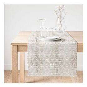 Realhomes Gümüş Renk Damask Desenli Modern Süet Runner