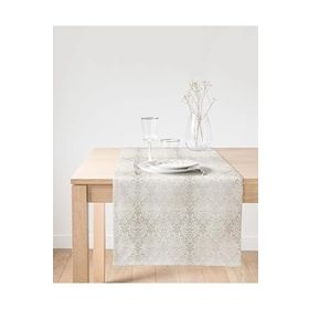 Realhomes Gümüş Renk Damask Desenli Modern Süet Runner