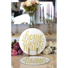 RealHomes Hardal Renk Home Sweet Home Dijital Baskılı Modern 2 1 Yuvarlak Servis Altlığı Supla