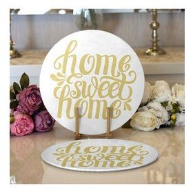 RealHomes Hardal Renk Home Sweet Home Dijital Baskılı Modern 2 1 Yuvarlak Servis Altlığı Supla