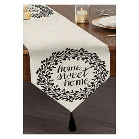 RealHomes Home Sweet Home Dijital Baskılı Dekoratif Püsküllü Şönil Üçgen Runner