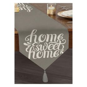 RealHomes Home Sweet Home Dijital Baskılı Dekoratif Püsküllü Şönil Üçgen Runner