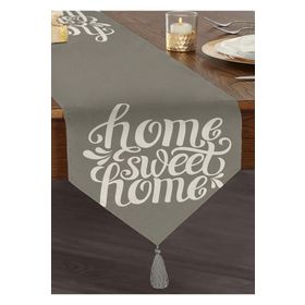 RealHomes Home Sweet Home Dijital Baskılı Dekoratif Püsküllü Şönil Üçgen Runner