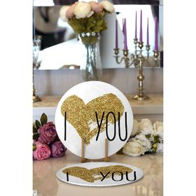 RealHomes I Love You Aşk Temalı Dijital Baskılı Modern 2 1 Yuvarlak Servis Altlığı Supla