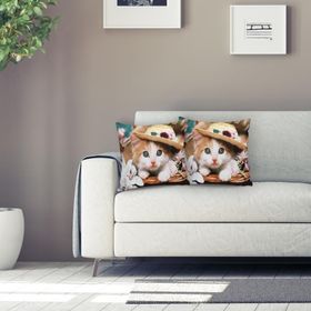 RealHomes K20 Şapkalı Kedi Dijital Baskılı Dekoratif Kırlent Kılıfı