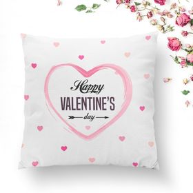 RealHomes K2084 Kalp Motifli Happy Valentine's Day Baskılı Kırlent Kılıfı