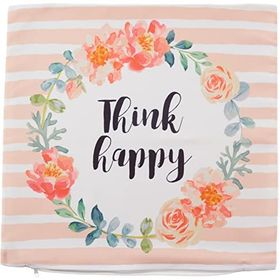Realhomes K2086 Çiçek Motifli Think Happy Baskılı Yastık Kırlent Kılıfı