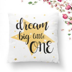 RealHomes K2133 Dream Big Little One Yazılı Yıdız Desenli Dijital Baskılı Kırlent Kılıfı