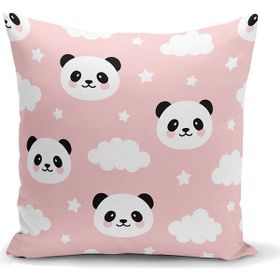 Realhomes K2144 Pembe Zeminli Panda Resimli Dijital Baskılı Kırlent Kılıfı