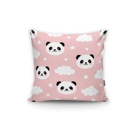 Realhomes K2144 Pembe Zeminli Panda Resimli Dijital Baskılı Kırlent Kılıfı