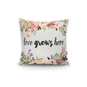 Realhomes K2281 Love Grows Here Yazılı Dijital Baskılı Modern Yastık Kılıfı