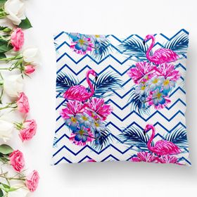 RealHomes K2363 Zigzag Zeminli Flamingo Baskılı Dekoratif Kırlent Kılıfı