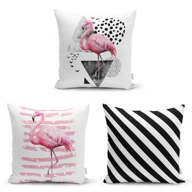 RealHomes K2363 Zigzag Zeminli Flamingo Baskılı Dekoratif Kırlent Kılıfı
