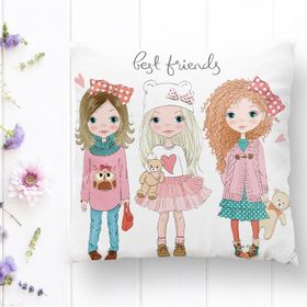 RealHomes K2476 Best Friends Motifli Dekoratif Kırlent Kılıfı