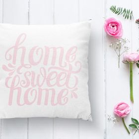 RealHomes K2559 Pudra Home Sweet Home Dijital Baskılı Kırlent Kılıfı
