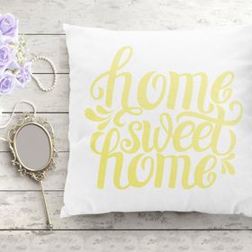 RealHomes K2563 Sarı Home Sweet Home Dekoratif Kırlent Kılıfı