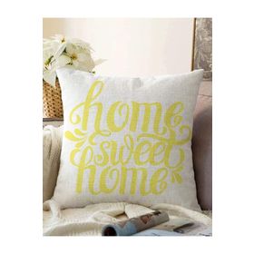 RealHomes K2563 Sarı Home Sweet Home Dekoratif Kırlent Kılıfı