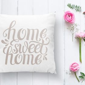 RealHomes K2565 Açık Gri Home Sweet Home Dekoratif Kırlent Kılıfı
