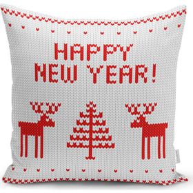 RealHomes K3028 Happy New Year Temalı Dijital Baskılı Dekoratif Kırlent Kılıfı