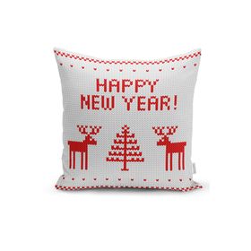 RealHomes K3028 Happy New Year Temalı Dijital Baskılı Dekoratif Kırlent Kılıfı