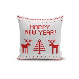 RealHomes K3028 Happy New Year Temalı Dijital Baskılı Dekoratif Kırlent Kılıfı
