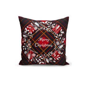 RealHomes K3045 Ekose Merry Christmas Desenli Dijital Baskılı Kırlent Kılıfı