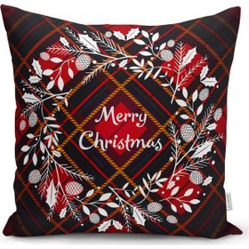 RealHomes K3045 Ekose Merry Christmas Desenli Dijital Baskılı Kırlent Kılıfı