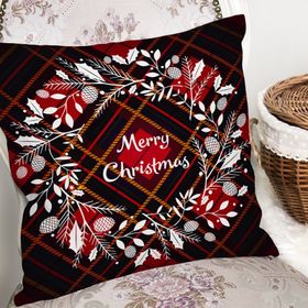 RealHomes K3045 Ekose Merry Christmas Desenli Dijital Baskılı Kırlent Kılıfı