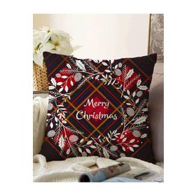 RealHomes K3045 Ekose Merry Christmas Desenli Dijital Baskılı Kırlent Kılıfı