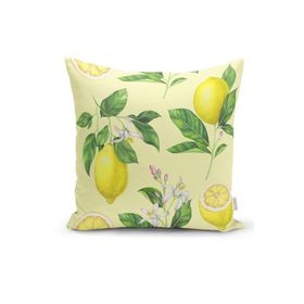 RealHomes K3096 Krem Zeminli Limon Desenli Dekoratif Kırlent Kılıfı