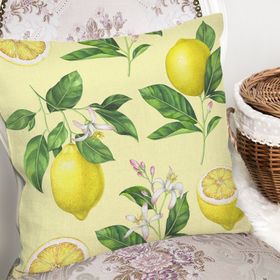 RealHomes K3096 Krem Zeminli Limon Desenli Dekoratif Kırlent Kılıfı