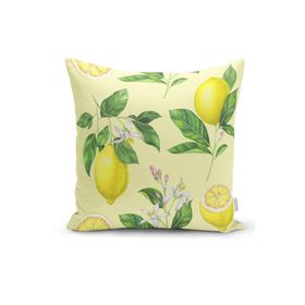 RealHomes K3096 Krem Zeminli Limon Desenli Dekoratif Kırlent Kılıfı