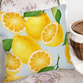 RealHomes K3101 Mavi Zeminli Limon Desenli Dekoratif Kırlent Kılıfı