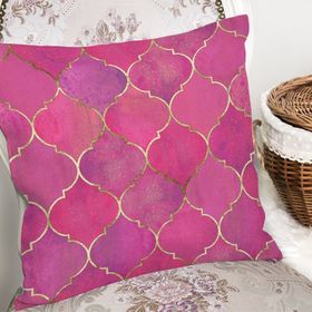 RealHomes K3174 Pembe Altın Varaklı Ogea Desenli Dekoratif Kırlent Kılıfı