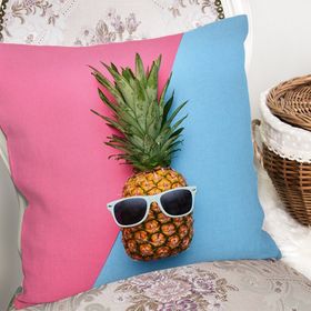 RealHomes K3175 Mavi Pembe Ananas Desenli Modern Kırlent Kılıfı