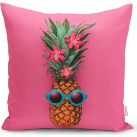 RealHomes K3205 Fuşya Zeminli Ananas Desenli Modern Kırlent Kılıfı