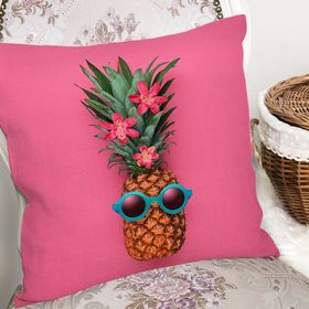 RealHomes K3205 Fuşya Zeminli Ananas Desenli Modern Kırlent Kılıfı