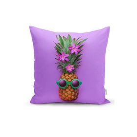 RealHomes K3206 Mor Zeminde Ananas Desenli Modern Kırlent Kılıfı