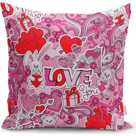 RealHomes K3219 Pembe Zeminli Love You Temalı Modern Kırlent Kılıfı