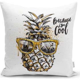 RealHomes K3220 Beyaz Zeminde 3D Ananas Özel Tasarımlı Kırlent Kılıfı