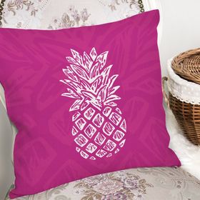 RealHomes K3221 Fuşya Zeminde Ananas Desenli Modern Tasarım Kırlent Kılıfı